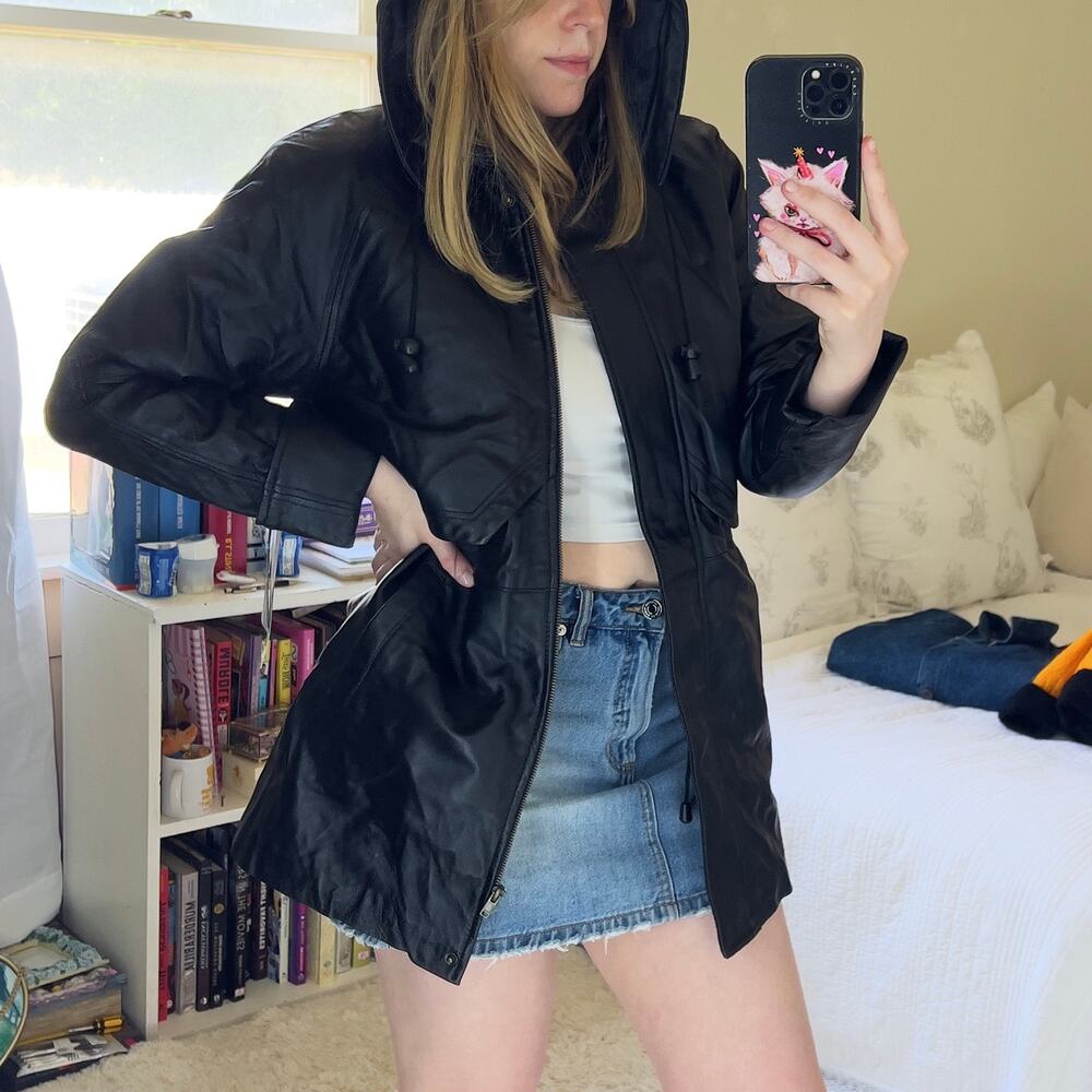 Vintage Excelled Collection Coat Size XS/S Lambskin Leather Hooded Parka